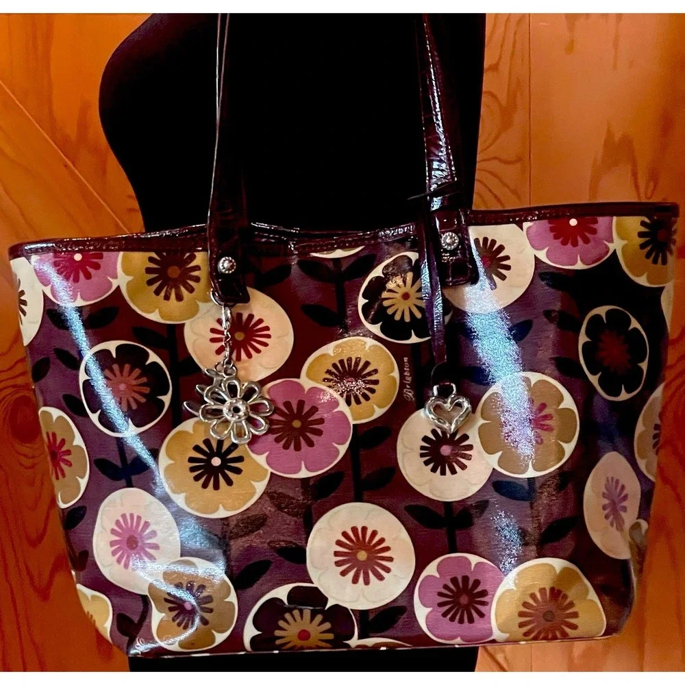 Brighton Retro Floral Coated Tote Bag Shoulder Purse & Matching Wallet Set⁠